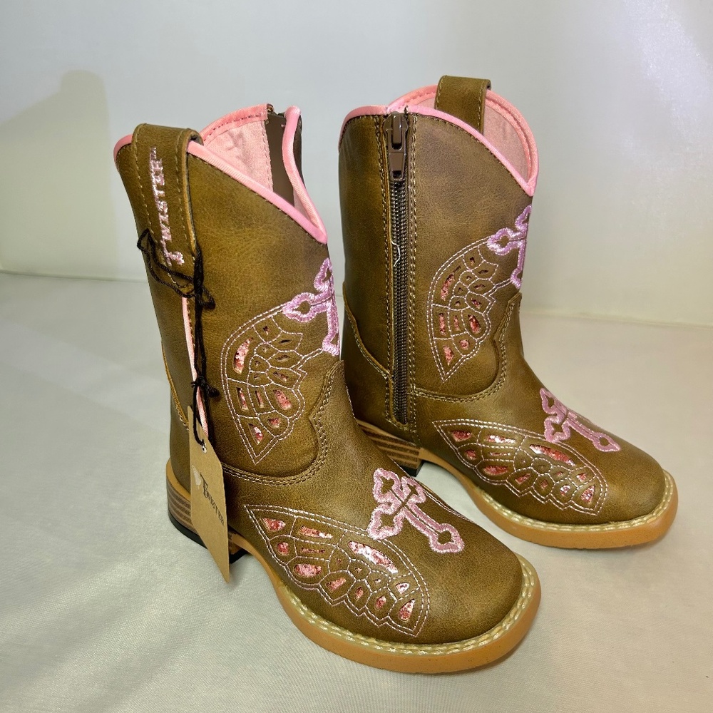 Twister Gracie Toddler Size 8 Western Boot Brown Pink Cross NWT